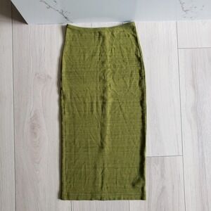 American Apparel Skirt Womens XS‎ Green Stretch Pencil Bodycon Slit Made in USA